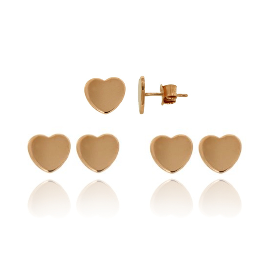 ORECCHINI A LOBO 3 COPPIE CUORE MM 9X10 IN ARGENTO RAMATO TIT 925‰