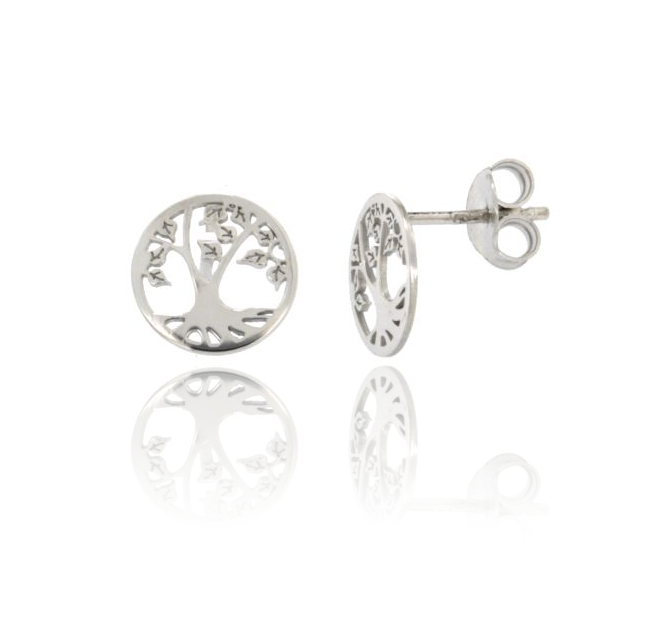 ORECCHINI A LOBO CON ALBERO DELLA VITA MM 10 IN ARGENTO RODIATO TIT 925‰