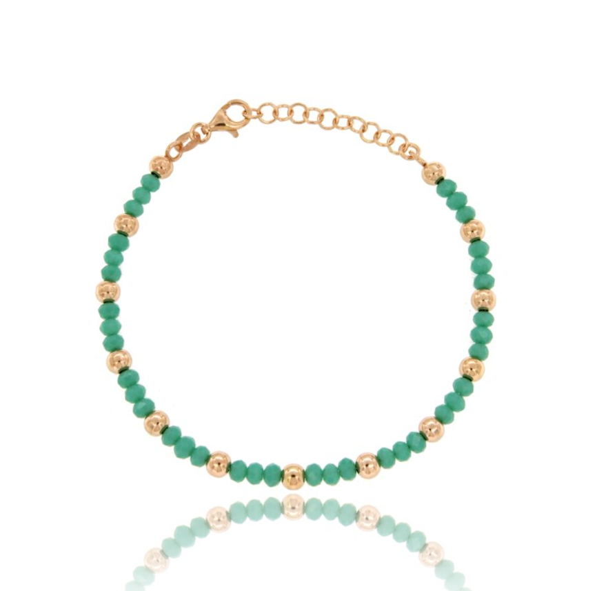 BRACCIALE CON RONDELLE IN PIETRA FACCETTATE E SFERE MM 4 IN ARGENTO RAMATO TIT 925‰ CM 17-21