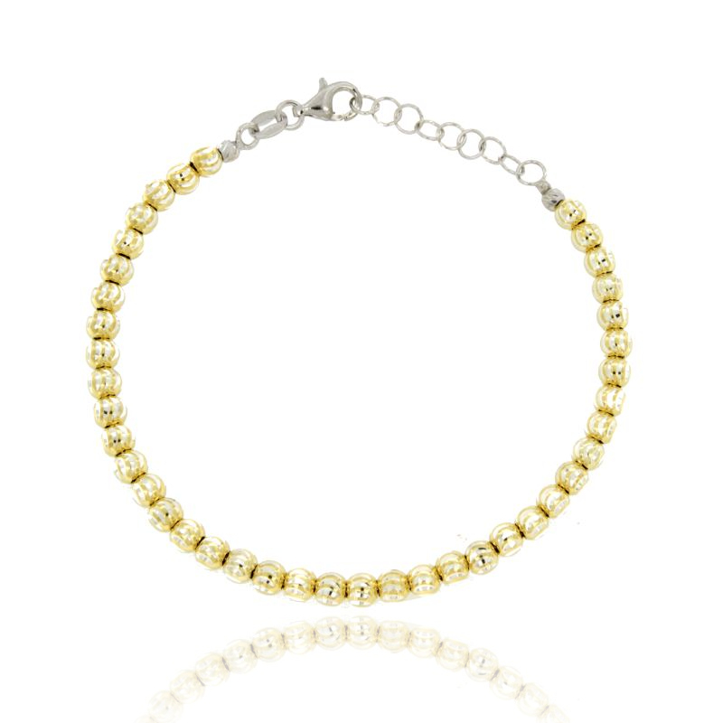 BRACCIALE CON SFERE MM 4 DIAMANTATE A VIRGOLA IN ARGENTO TIT 925 CM 17-21