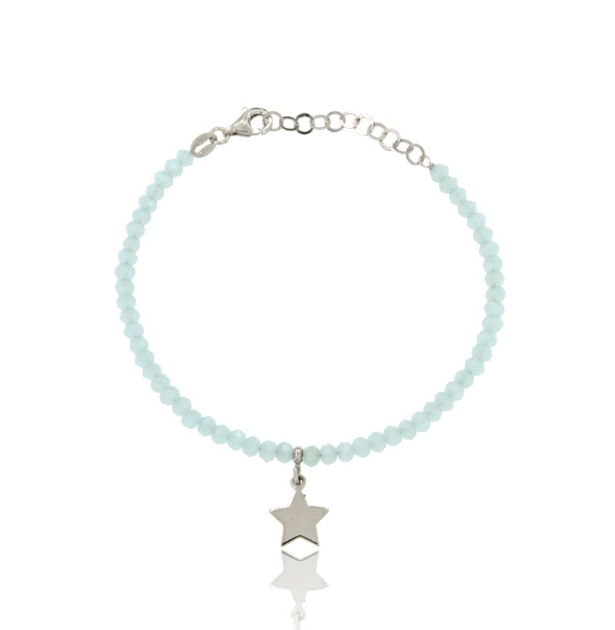 BRACCIALE CON RONDELLE DI PIETRE IDROTERMALI FACCETTATE E STELLA PENDENTE IN ARGENTO RODIATO TIT 925 CM 16-19