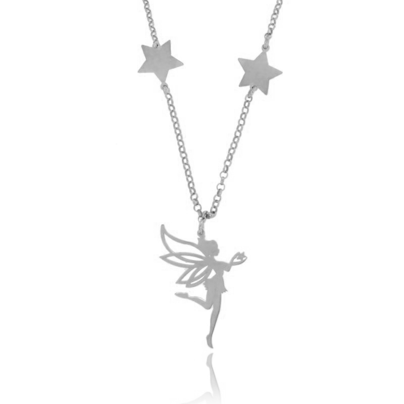 COLLANA ROLO' CON FATINA PENDENTE E STELLE IN ARGENTO TIT 925 CM 40-45