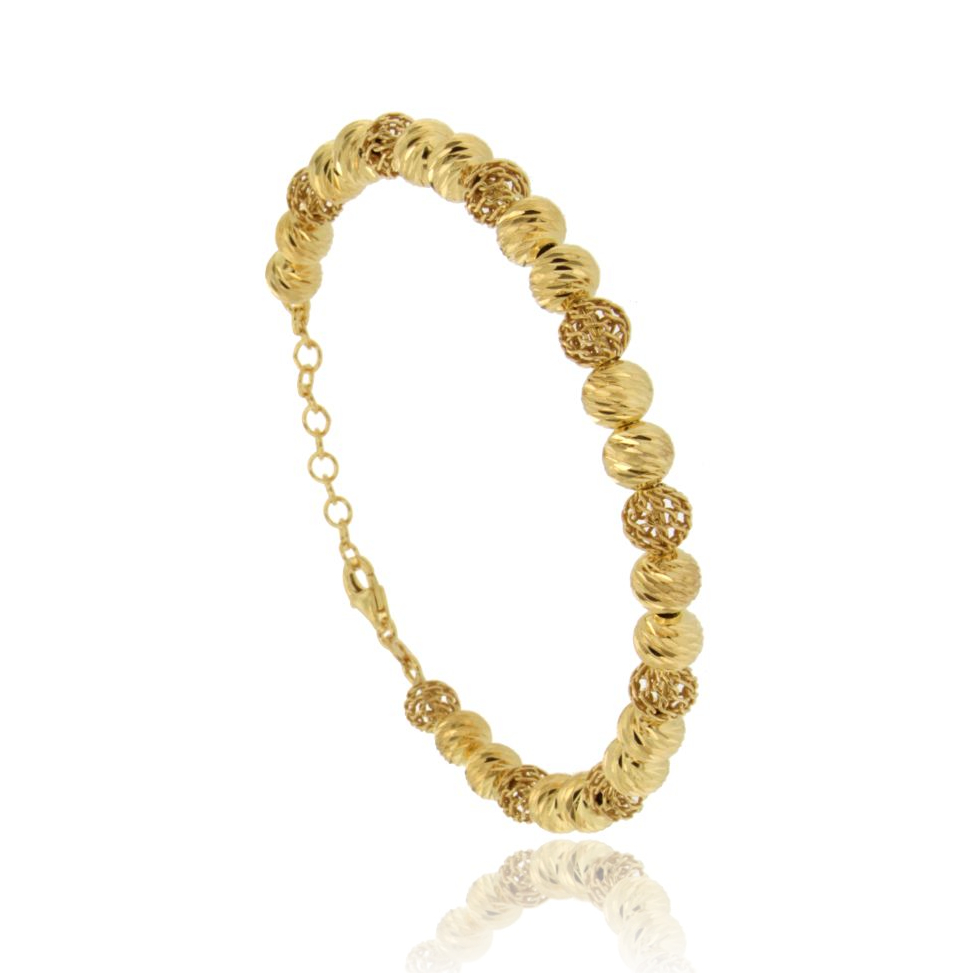 BRACCIALE CON SFERE TRAFORATE E DIAMANTATE MM 6 IN ARGENTO TIT 925 CM 18