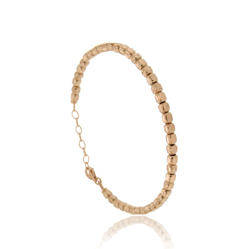 BRACCIALE CON PEPITE LUCIDE E MARTELLATE MM 3 IN ARGENTO RAMATO TIT 925‰ CM 17-21