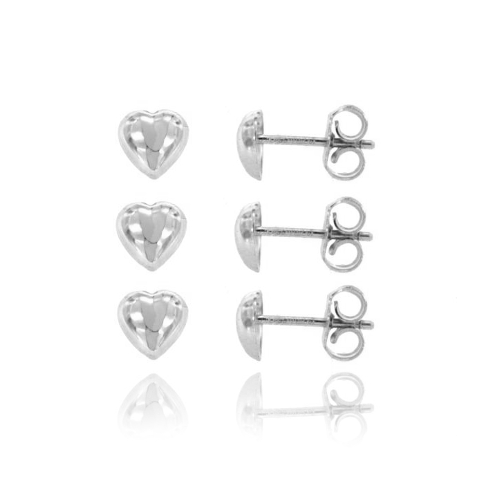 ORECCHINO A LOBO CUORE BOMBATO 3 COPPIE MM 6X6 IN ARGENTO RODIATO TIT 925‰