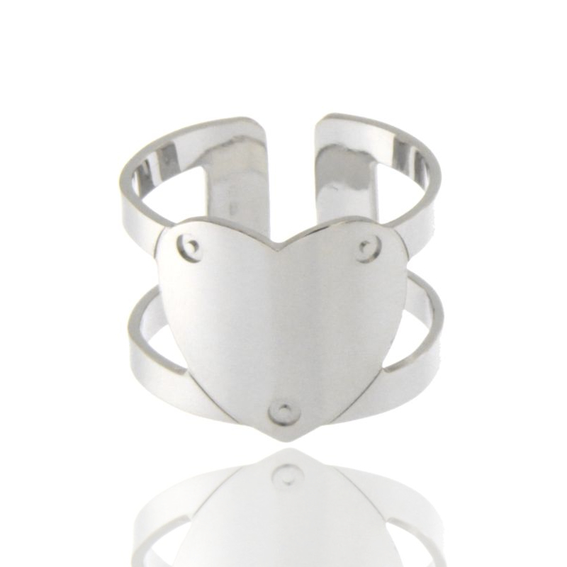 ANELLO A FASCIA CON CUORE IN ARGENTO RODIATO TIT 925‰ MISURA REGOLABILE