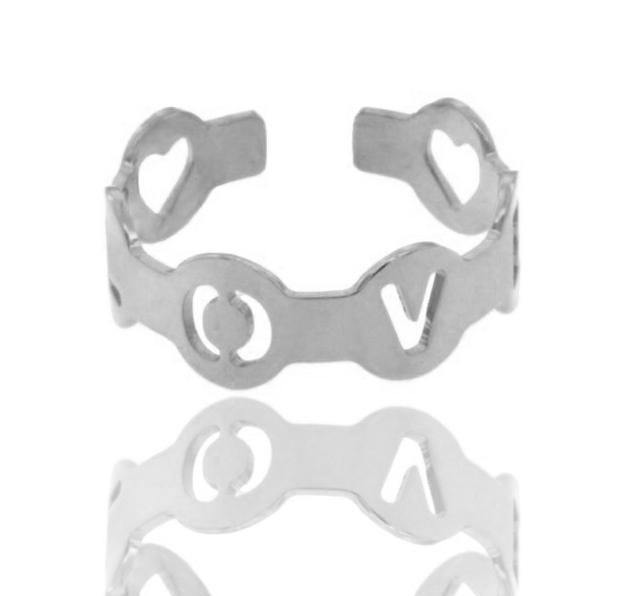 ANELLO A FASCIA CON LOVE TRAFORATO IN ARGENTO TIT 925‰ MISURA REGOLABILE