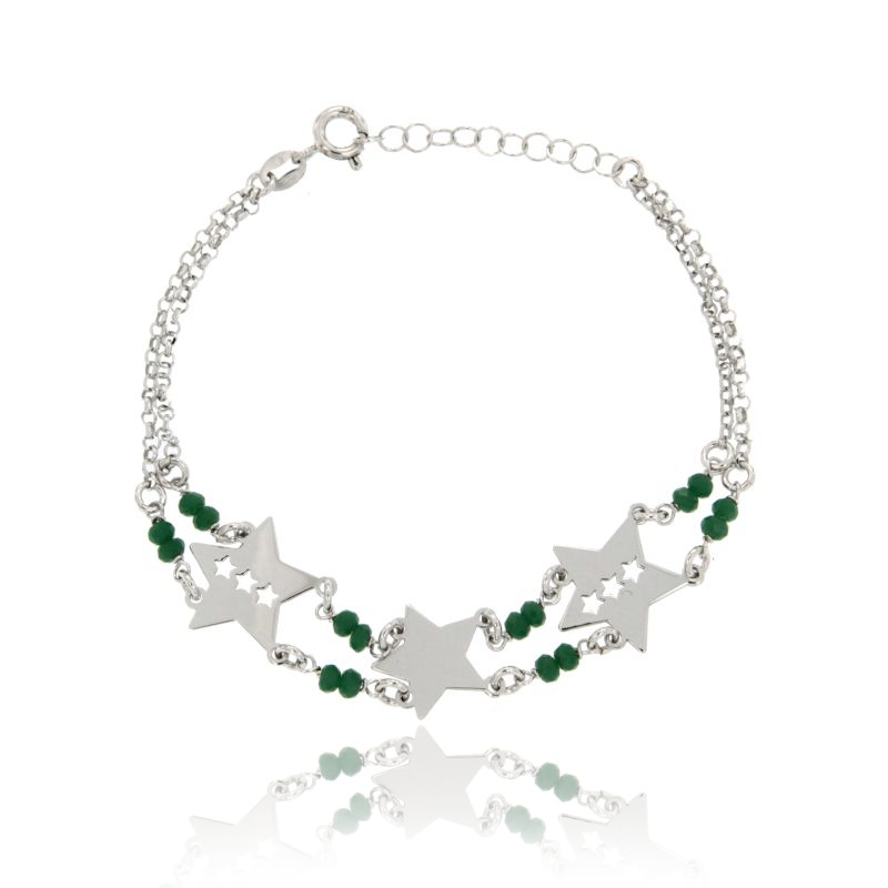 BRACCIALE ROLO' CON STELLE CENTRALI E PIETRE IN ARGENTO RODIATO TIT 925‰ CM 17-20