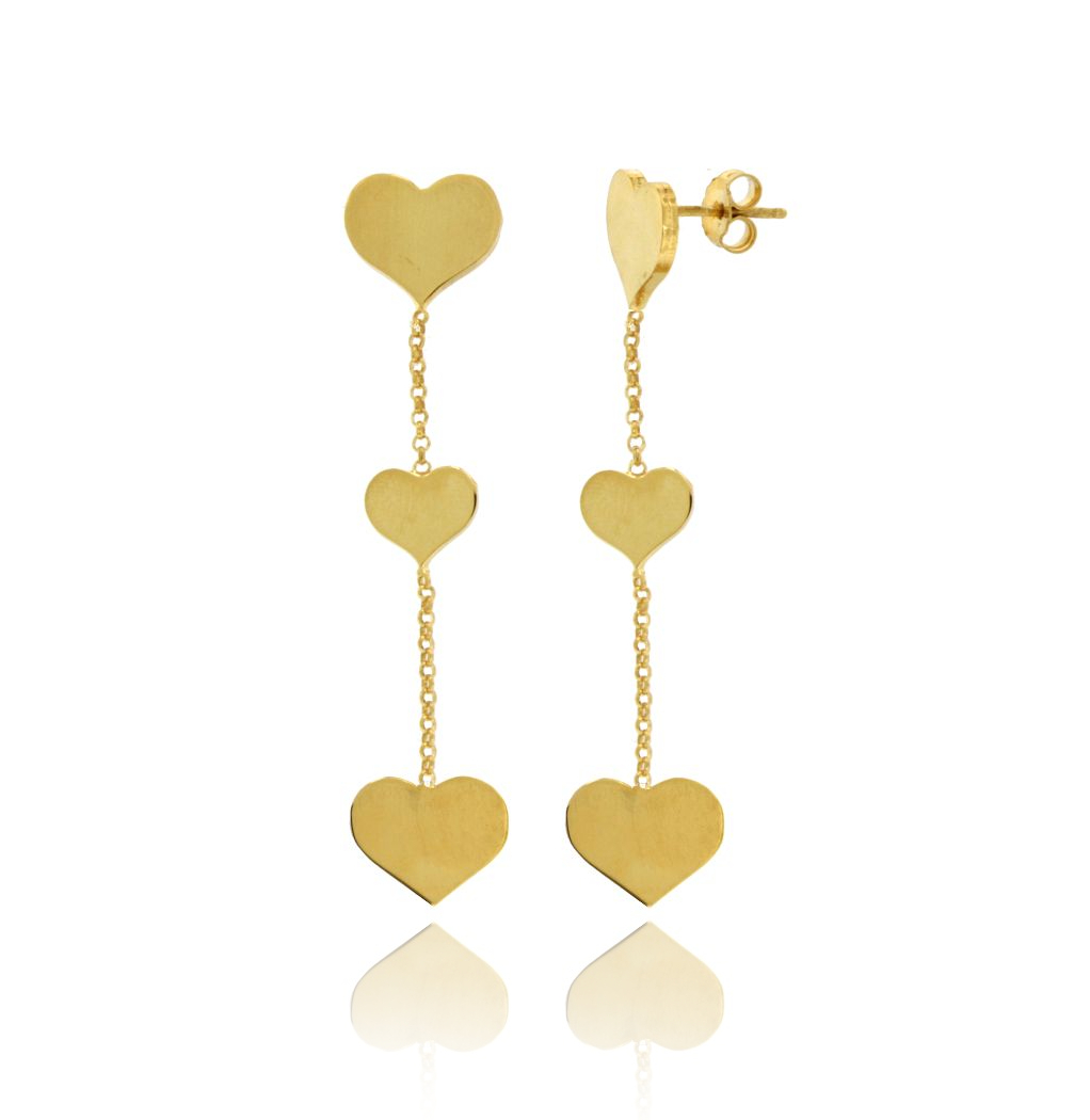 ORECCHINI PENDENTI CON 3 CUORI DEGRADE IN ARGENTO DORATO TIT 925