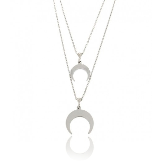 COLLANA ROLO' A 2 FILI CON LUNE CAPOVOLTE PENDENTI IN ARGENTO RODIATO TIT 925‰ CM 43-49