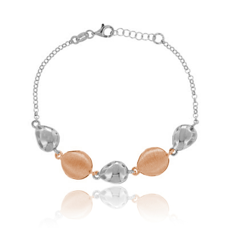 BRACCIALE ROLO' CON 5 SASSI CENTRALI IN ARGENTO RODIATO, RAMATO E SATINATO TIT 925‰ CM 17-19