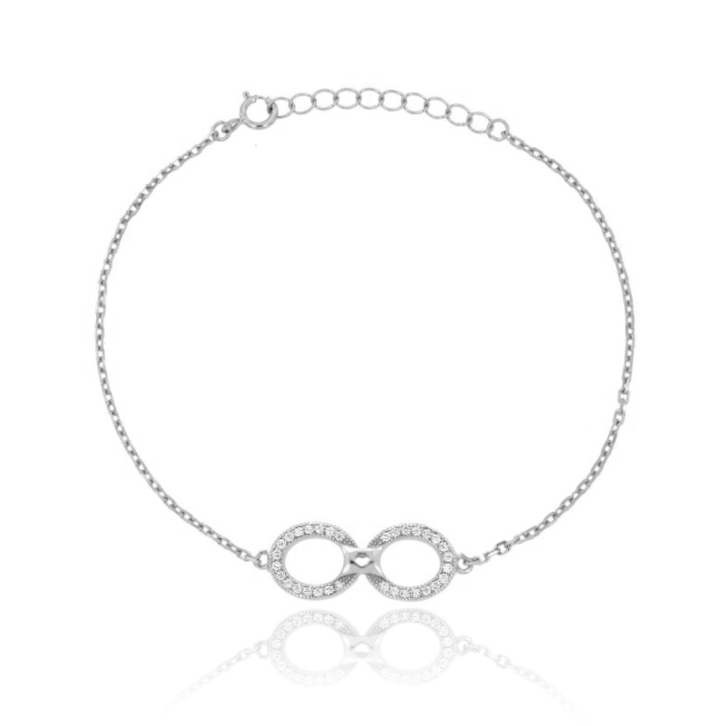 BRACCIALE ROLO' CON INFINITO E ZIRCONI IN ARGENTO RODIATO TIT 925‰ CM 17-20