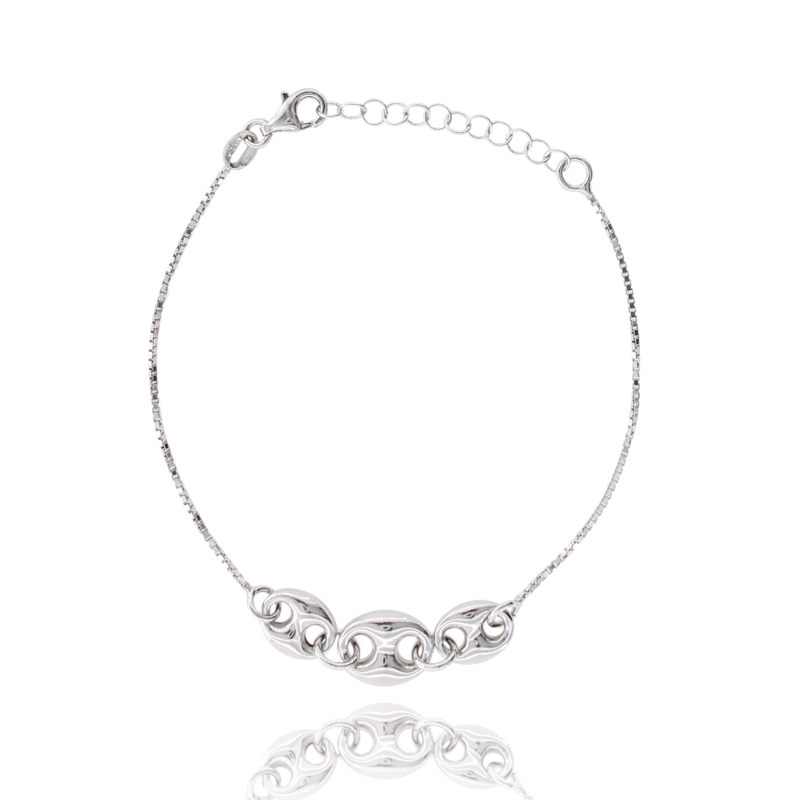 BRACCIALE VENEZIANA CON 3 NODI MARINARI CENTRALI IN ARGENTO TIT 925 CM 17-20