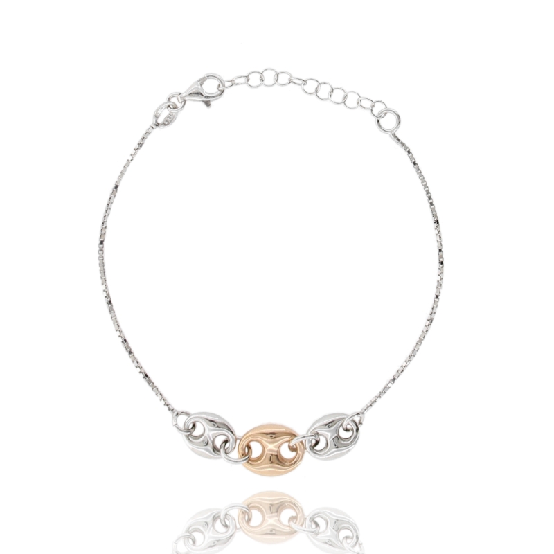 BRACCIALE VENEZIANA CON 3 NODI MARINARI CENTRALI IN ARGENTO TIT 925 CM 17-20