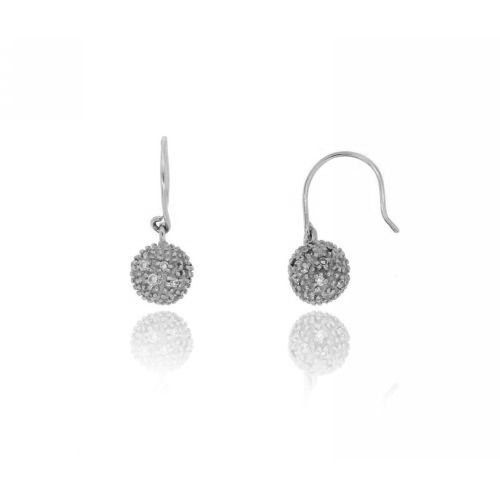 ORECCHINI PENDENTI A SFERA MM 8 CON PAVE' DI ZIRCONI IN AG RODIATO TIT 925‰