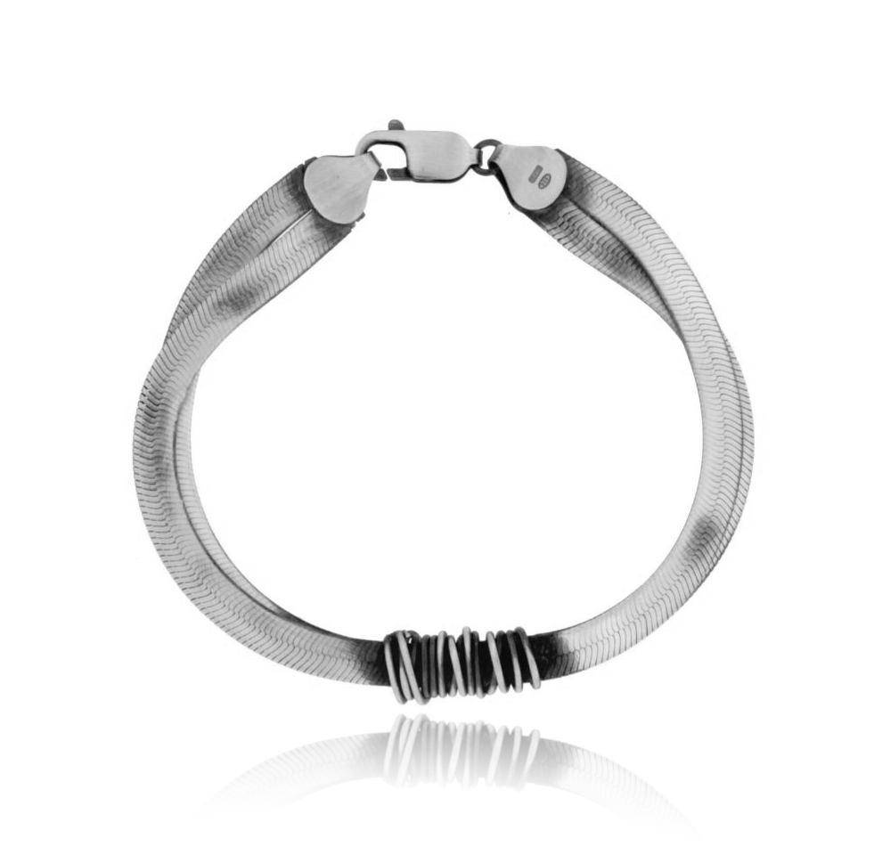 BRACCIALE SCHIENA DASINO DOPPIA IN ARGENTO BRUNITO TIT 925‰ CM 21
