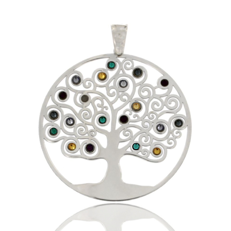 CIONDOLO ALBERO DELLA VITA IN ARGENTO RODIATO TIT 925‰ E STRASS