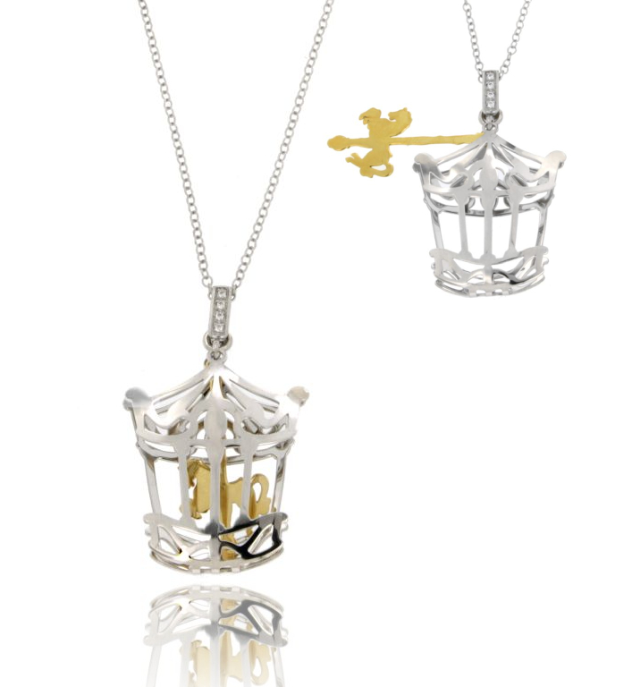 COLLANA ROLO' CON GIOSTRA CAVALLI PENDENTE IN ARGENTO RODIATO E DORATO TIT 925‰ E ZIRCONI CM 45