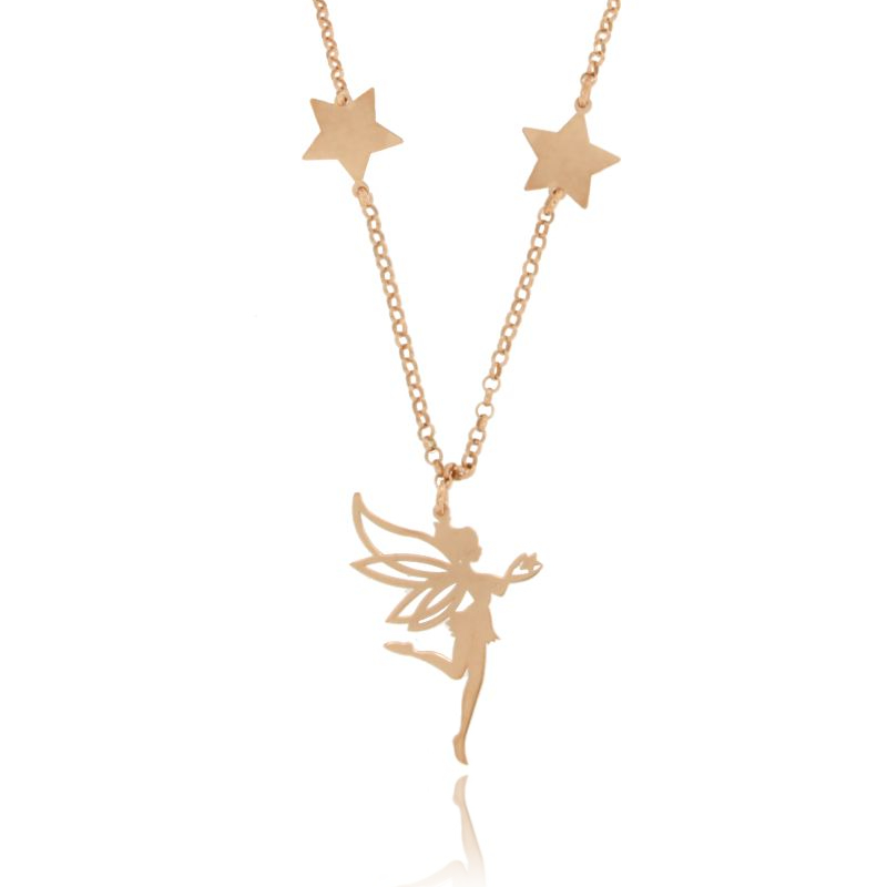 COLLANA ROLO' CON FATINA PENDENTE E STELLE IN ARGENTO TIT 925 CM 40-45