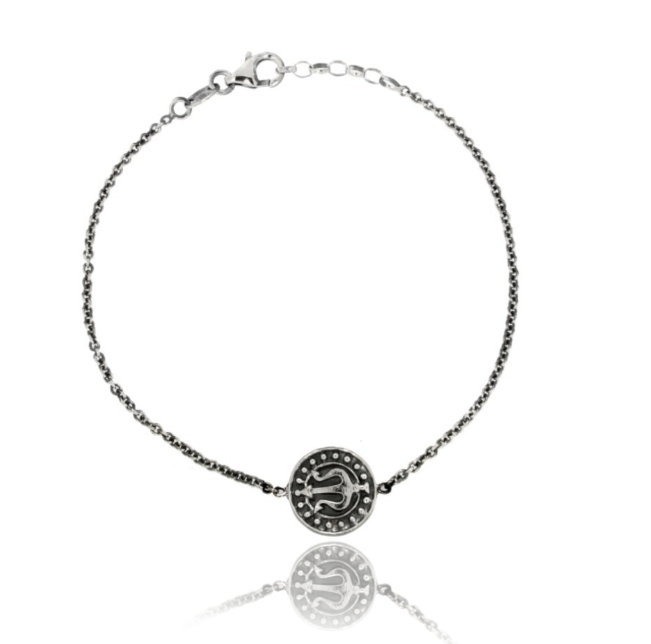 BRACCIALE FORZATINA CON TONDO CENTRALE MM 14 IN ARGENTO BRUNITO TIT 925 CM 20-22