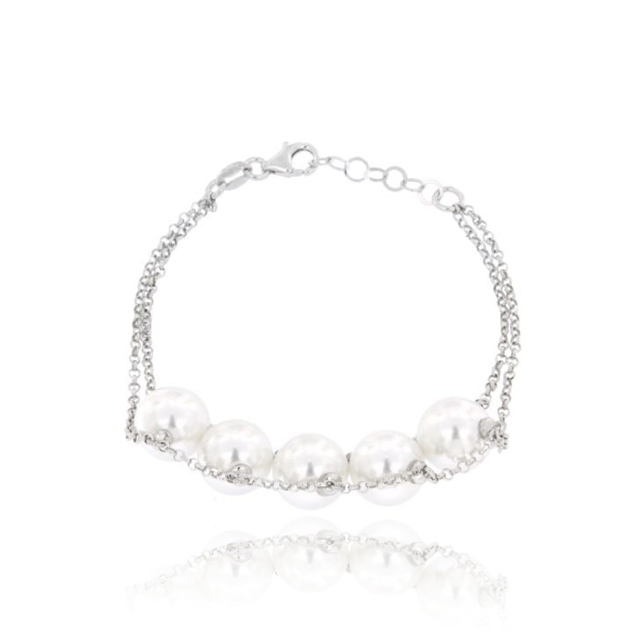 BRACCIALE ROLO' CON 5 PERLE CENTRALI IN ARGENTO RODIATO TIT 925 CM 18-20