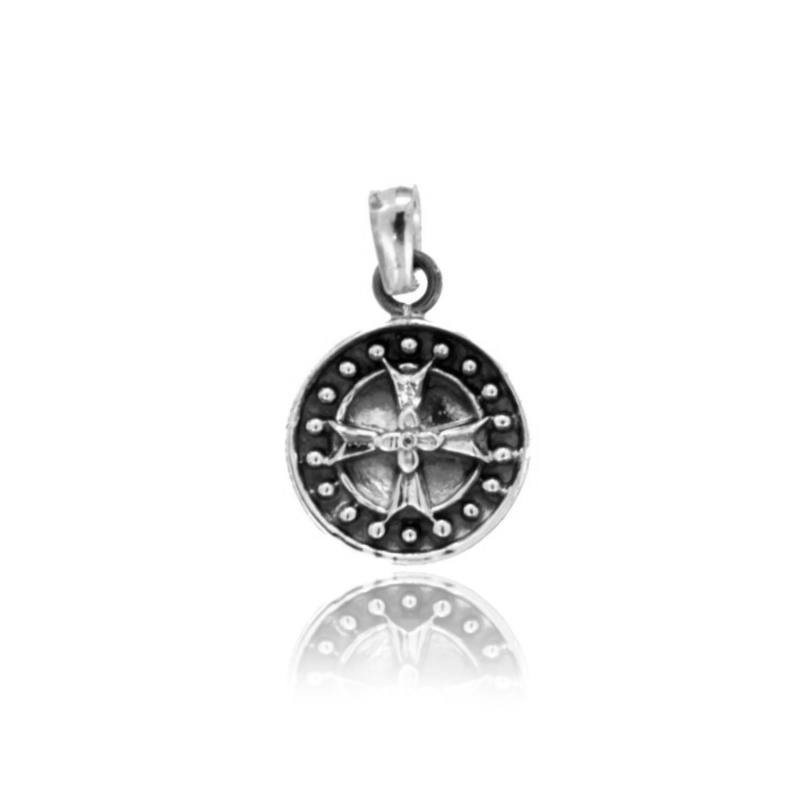 CIONDOLO TONDO MM 14 CON CROCE IN ARGENTO BRUNITO TIT 925