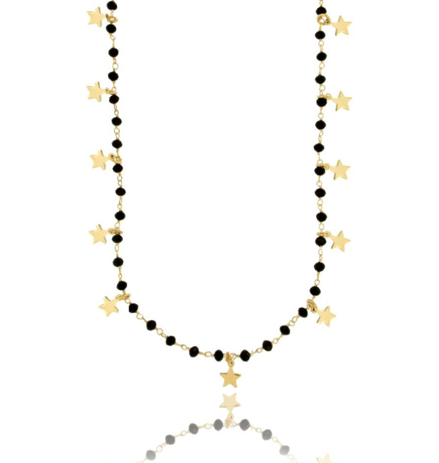LACCIO CON PIETRE NERE E 15 STELLE PENDENTI IN ARGENTO TIT 925 CM 80