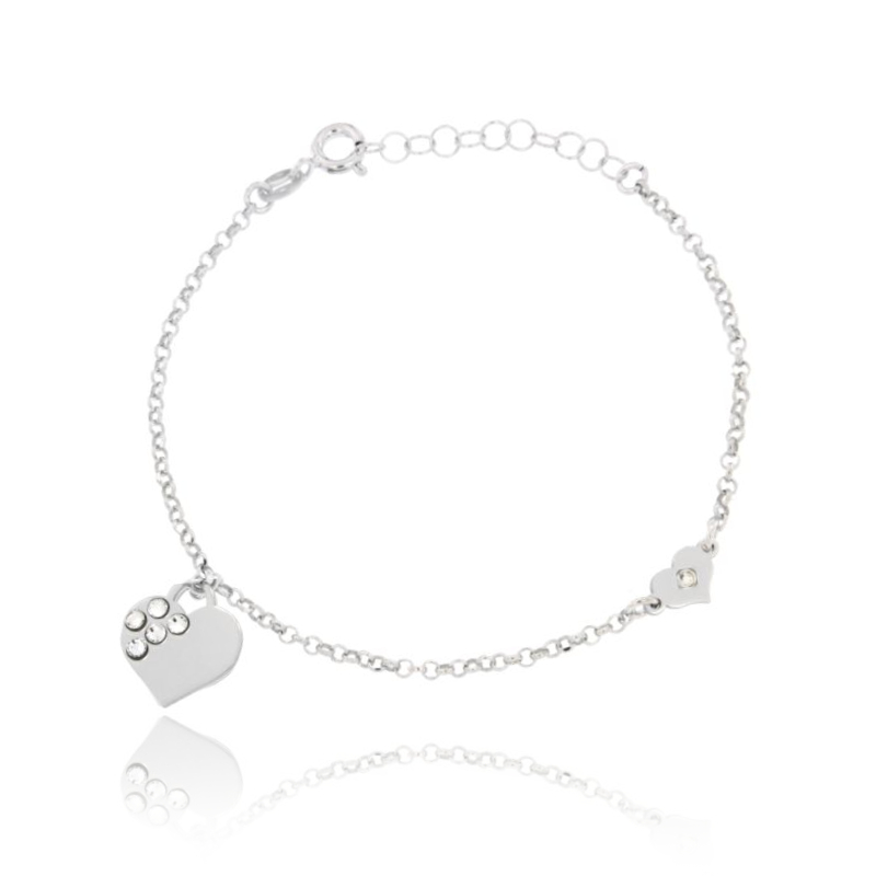 BRACCIALE ROLO' CON CUORI IN ARGENTO RODIATO TIT 925 E STRASS CM 17-19