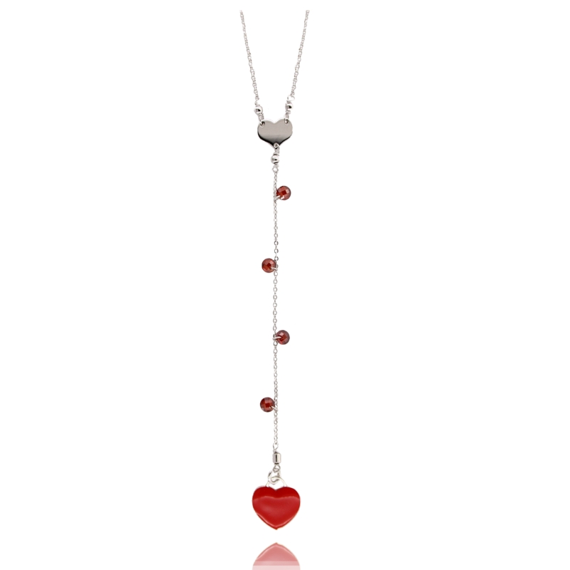 COLLANA FORZATINA A CRAVATTA CON CUORI ZIRCONI E SMALTO IN ARGENTO RODIATO TIT 925‰ CM 40-45
