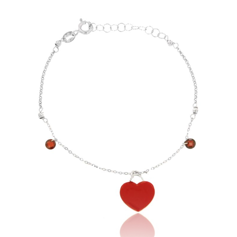 BRACCIALE FORZATINA CON CUORE, ZIRCONI E SMALTO IN ARGENTO RODIATO TIT 925 CM 17-19