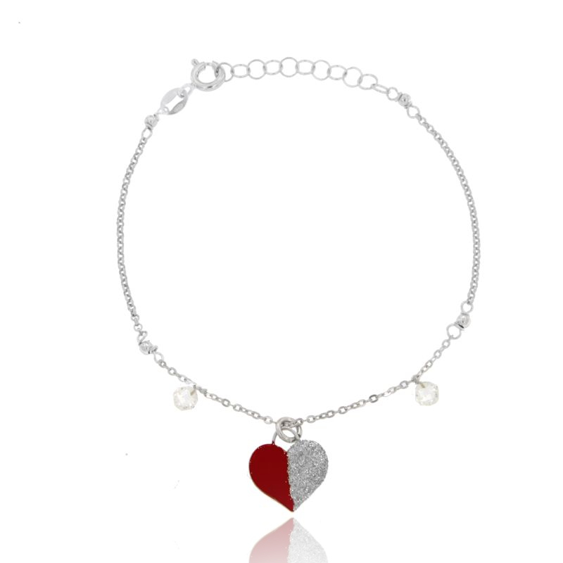 BRACCIALE FORZATINA CON CUORE, ZIRCONI E SMALTO IN ARGENTO RODIATO TIT 925 CM 17-19