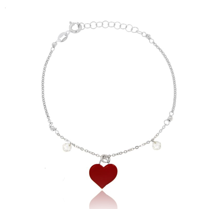BRACCIALE FORZATINA CON CUORE, ZIRCONI E SMALTO IN ARGENTO RODIATO TIT 925 CM 17-19