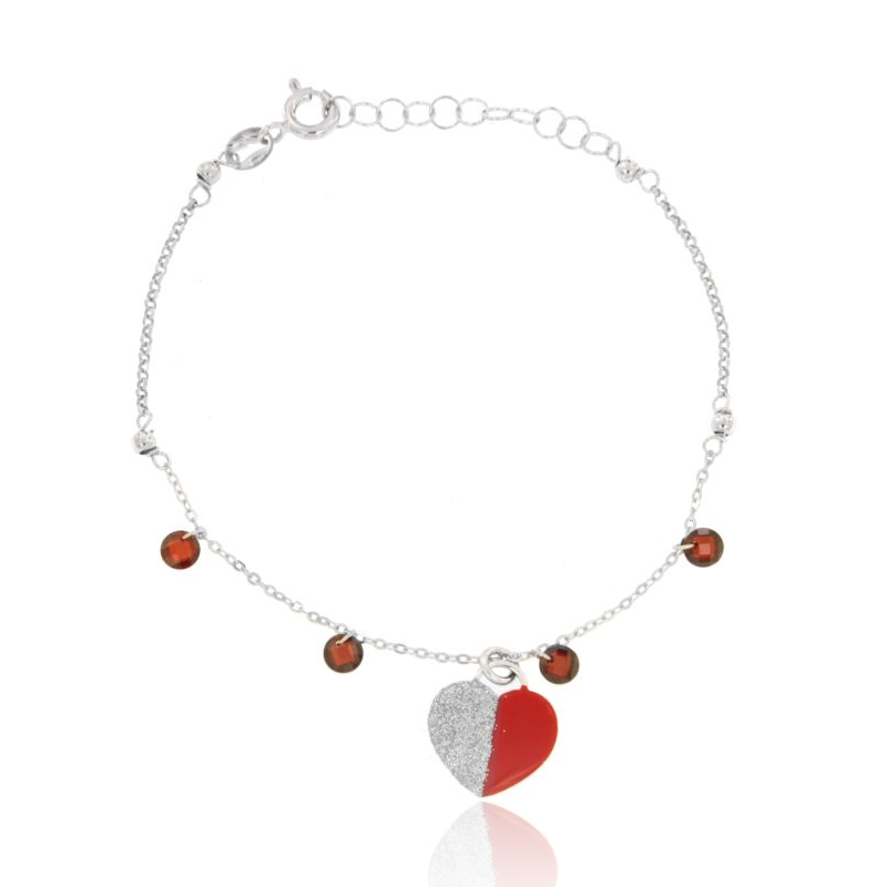 BRACCIALE FORZATINA CON CUORE, ZIRCONI E SMALTO IN ARGENTO RODIATO TIT 925 CM 17-19