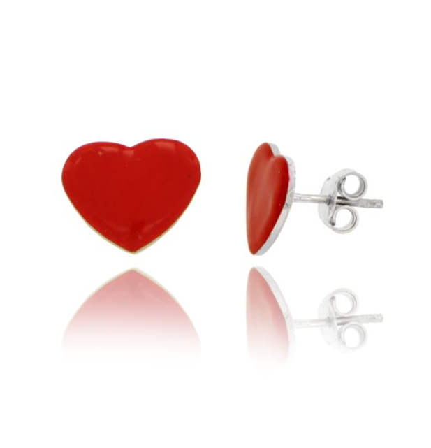 ORECCHINI A LOBO CUORE MM 10X12 IN ARGENTO RODIATO TIT 925 E SMALTO