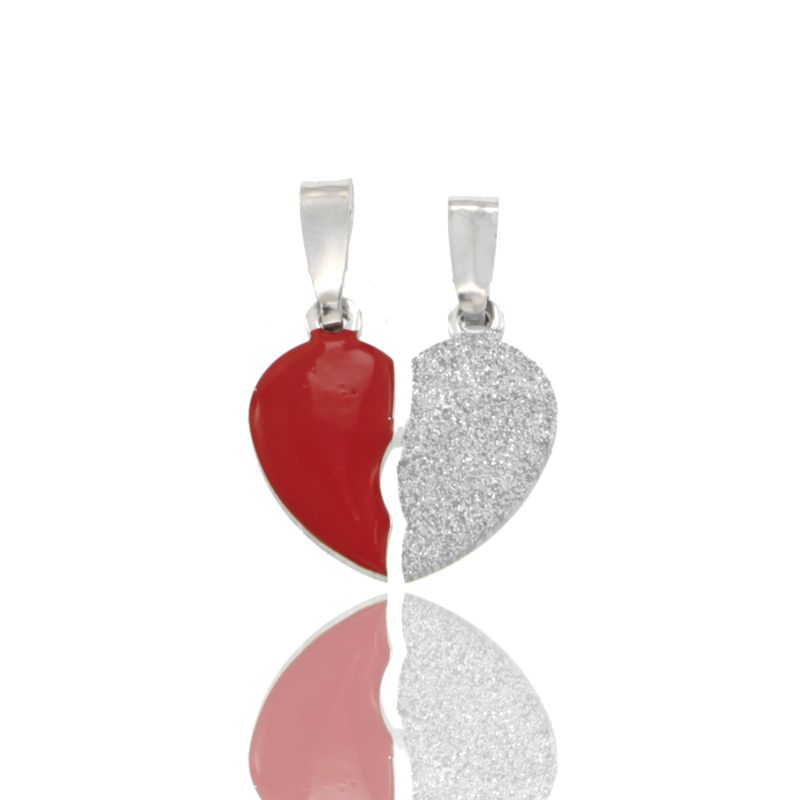 CIONDOLO CUORE DIVISIBILE IN ARGENTO RODIATO TIT 925‰ E SMALTO GLITTER