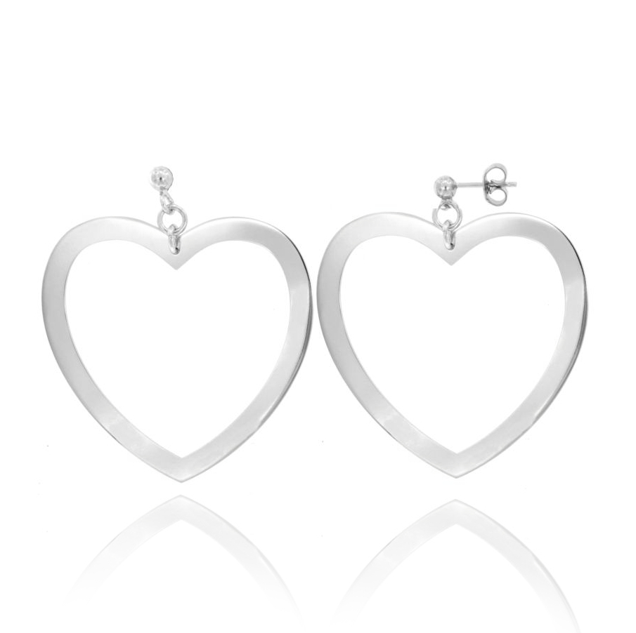 ORECCHINI PENDENTI A CUORE MM 50X45 IN ARGENTO RODIATO TIT 925‰