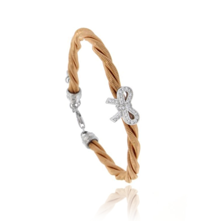 BRACCIALE CALZA CON FIOCCO CENTRALE IN ARGENTO RODIATO E RAMATO TIT 925‰ E ZIRCONI BIANCHI CM 18-20