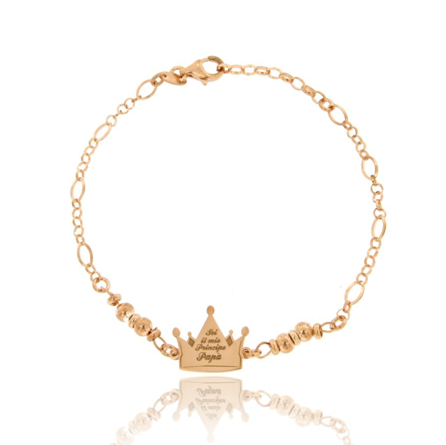BRACCIALE CON CORONA MM 17X17 CON INCISO SEI IL MIO PRINCIPE PAPA' IN ARGENTO TIT 925 CM 18-21