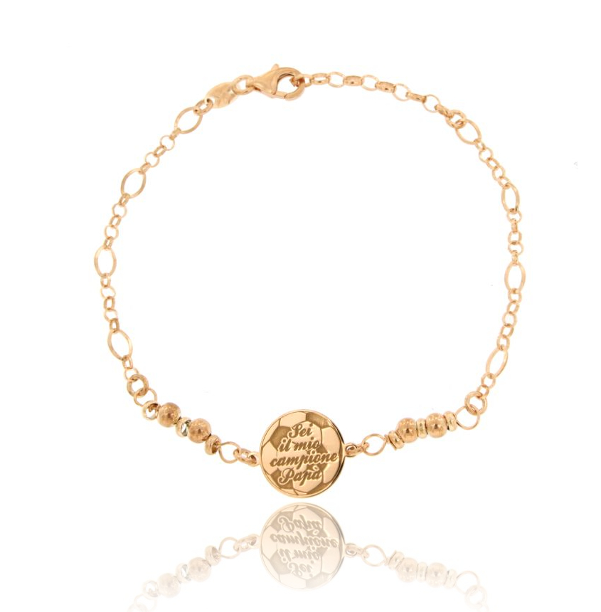BRACCIALE CON PALLONE MM 17X17 CON INCISO SEI IL MIO CAMPIONE PAPA' IN ARGENTO RAMATO TIT 925 CM 18-21