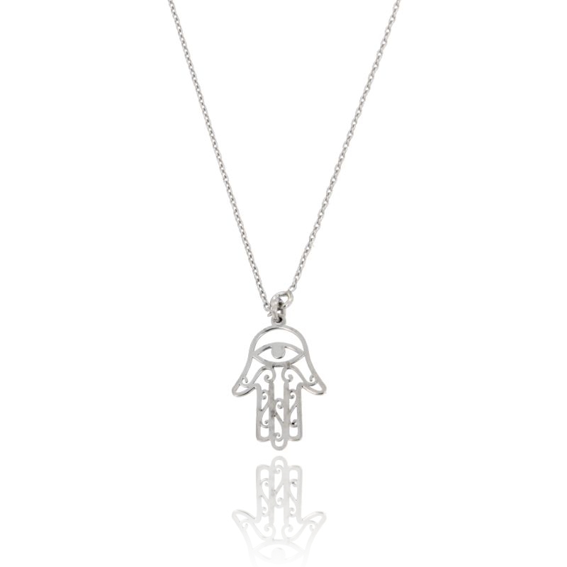 COLLANA ROLO' MANO DI FATIMA IN ARGENTO RODIATO TIT 925‰ CM 40-45