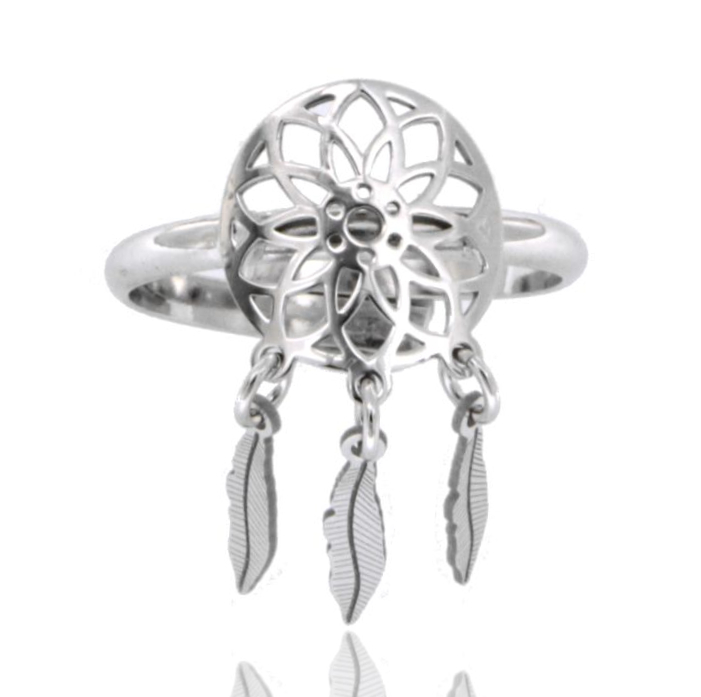 ANELLO CON ACCHIAPPASOGNI IN ARGENTO PLATINATO TIT 925‰ MISURA REGOLABILE