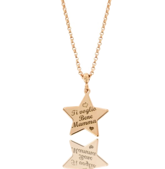COLLANA ROLO' CON PENDENTE TI VOGLIO BENE MAMMA IN ARGENTO ROSATO TIT 925‰ CM 40-45