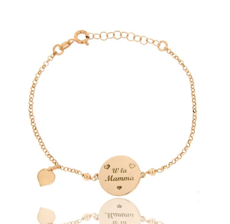 BRACCIALE ROLO' W LA MAMMA CON CUORE PENDENTE IN ARGENTO ROSATO TIT 925‰ CM 17-20