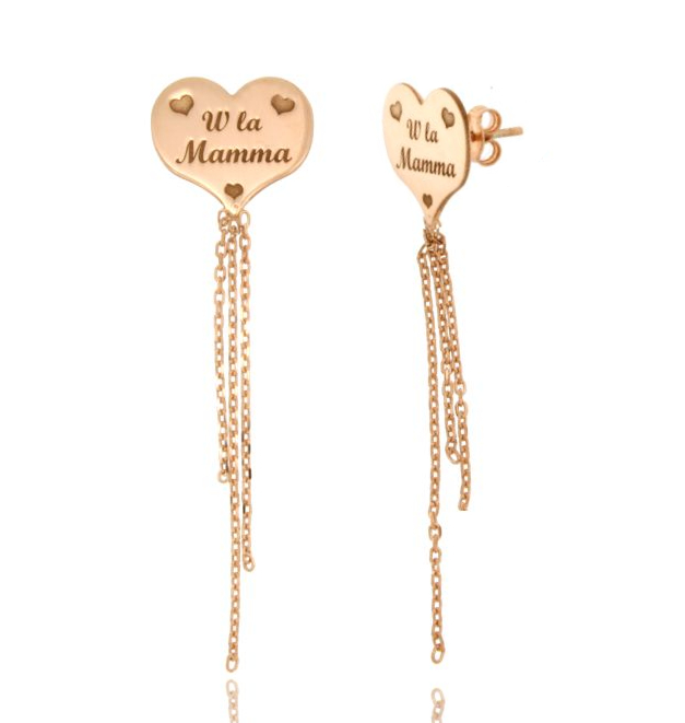 ORECCHINI PENDENTI CON CUORE W LA MAMMA E CATENE IN ARGENTO TIT 925‰