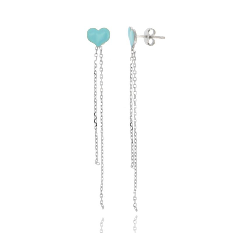 ORECCHINI CUORE PICCOLO CON CATENINE PENDENTI IN ARGENTO RODIATO E SMALTATO TIT 925