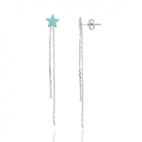 ORECCHINI STELLA PICCOLA CON CATENINE PENDENTI IN ARGENTO RODIATO E SMALTATO TIT 925