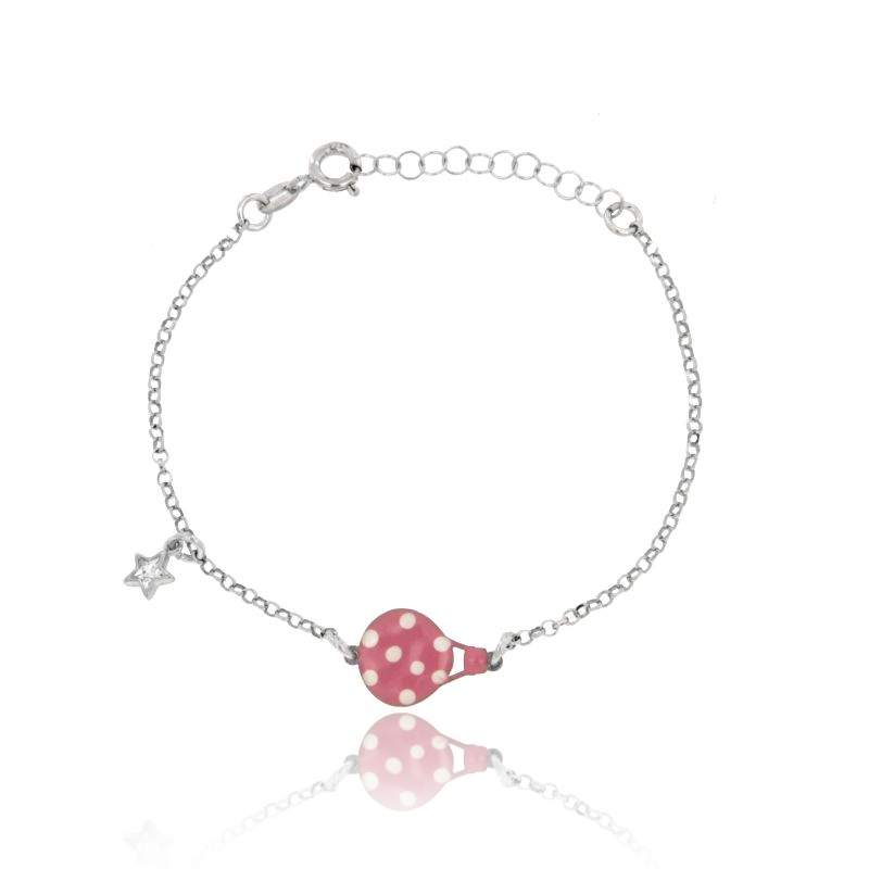 BRACCIALE ROLO' CON MONGOLFIERA SMALTATA CENTRALE E STELLA CON ZIRCONI IN ARGENTO RODIATO TIT 925 CM 17-20