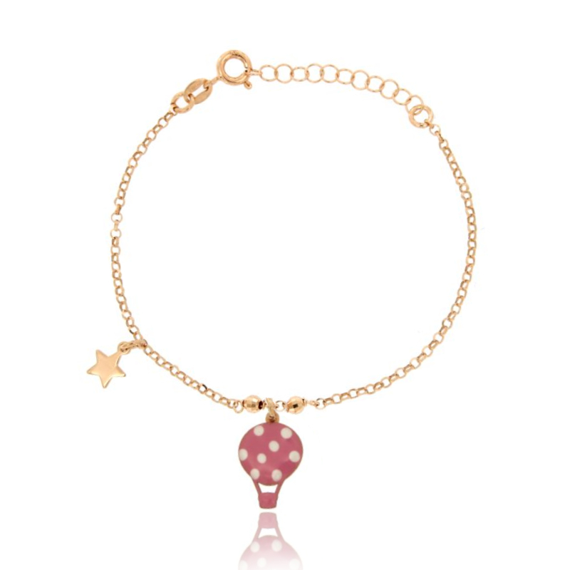 BRACCIALE ROLO' CON MONGOLFIERA SMALTATA E STELLA CON PENDENTE IN ARGENTO RAMATO TIT 925 CM 17-20