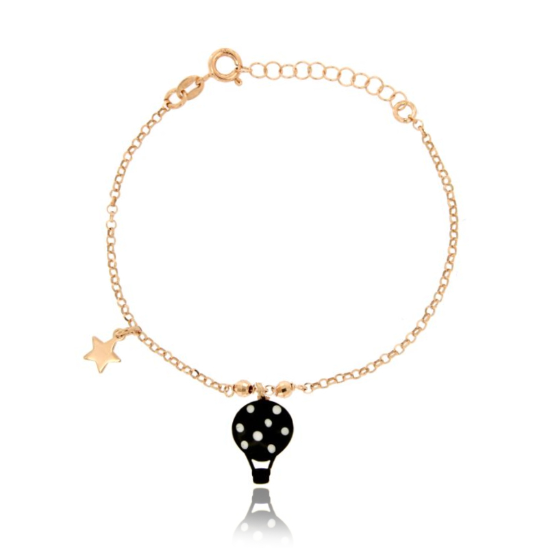BRACCIALE ROLO' CON MONGOLFIERA SMALTATA E STELLA CON PENDENTE IN ARGENTO RAMATO TIT 925 CM 17-20