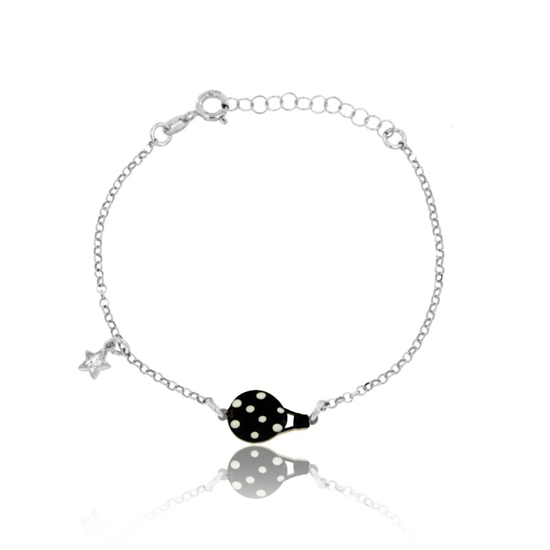 BRACCIALE ROLO' CON MONGOLFIERA SMALTATA CENTRALE E STELLA CON ZIRCONI IN ARGENTO RODIATO TIT 925 CM 17-20